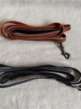 Harley-Davidson Reflective Dog Leash Orange Black & Grey Plush Handle 2pc Lot